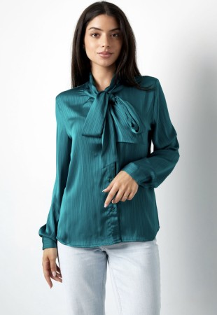 Long blouse bow detail turquoise