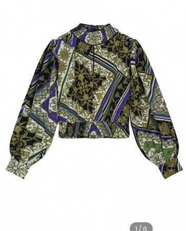 Printed turtle neck crop top Green