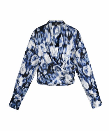 Wrap blouse tiger print- blue 