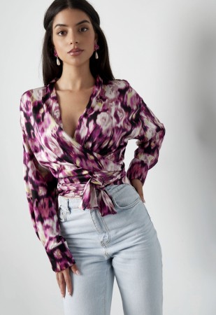 Wrap blouse tiger print- pink