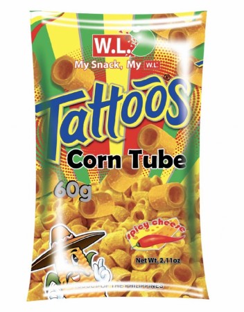  Tattoos Corn Tube - Spicy Cheese Flavor - 60 G