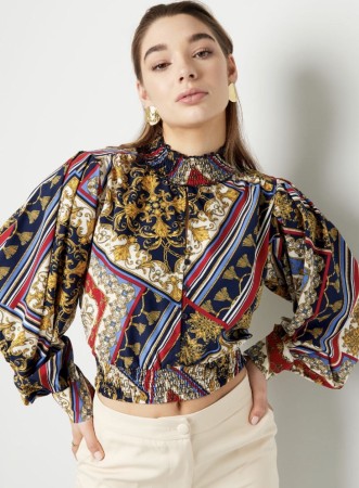 Printed turtle neck crop top
