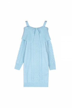 Cable knit sweater dress blue